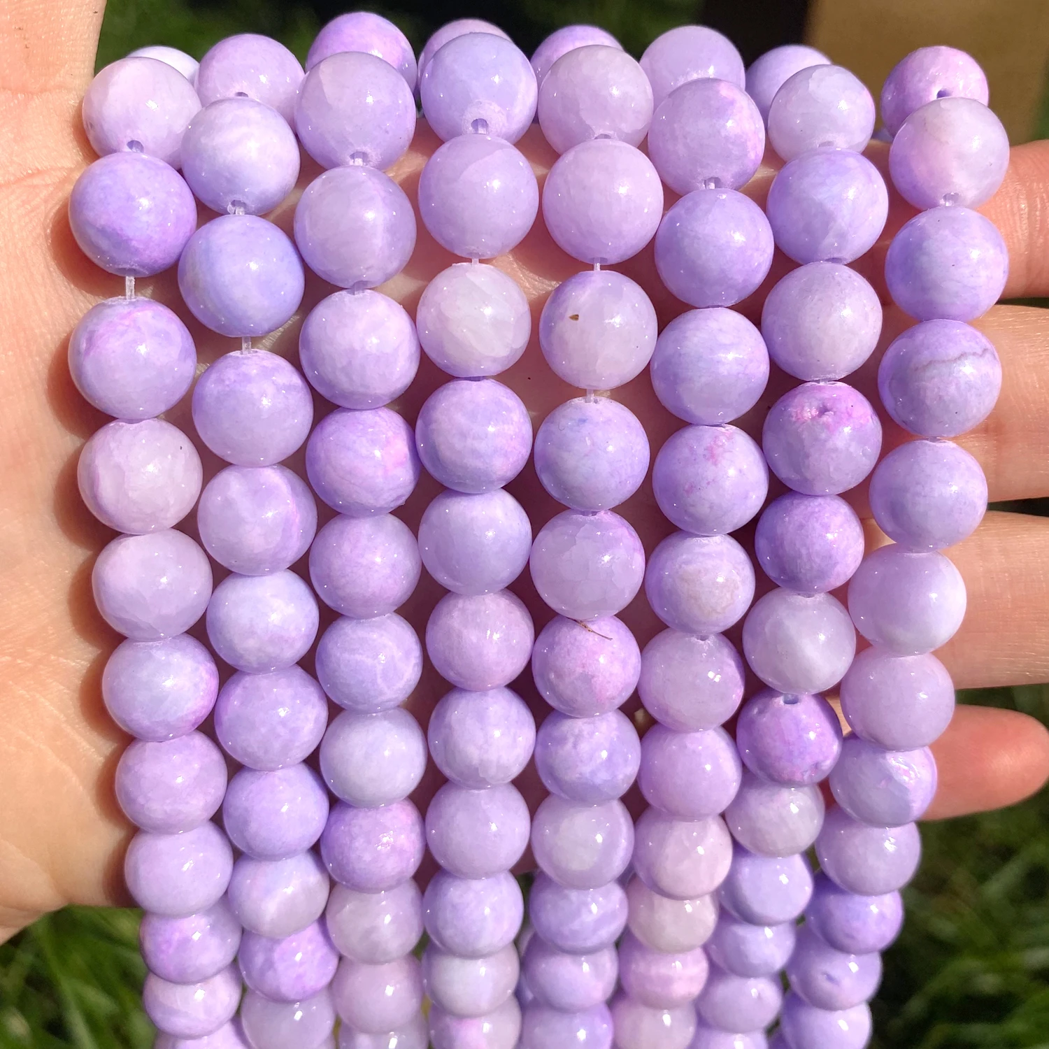 Alami Ungu Jade Gemstone Beads untuk Perhiasan Membuat DIY Gelang Kalung Anting-Anting Bulat Longgar Spacer Ukuran 6/8/10/12Mm 15 Inci