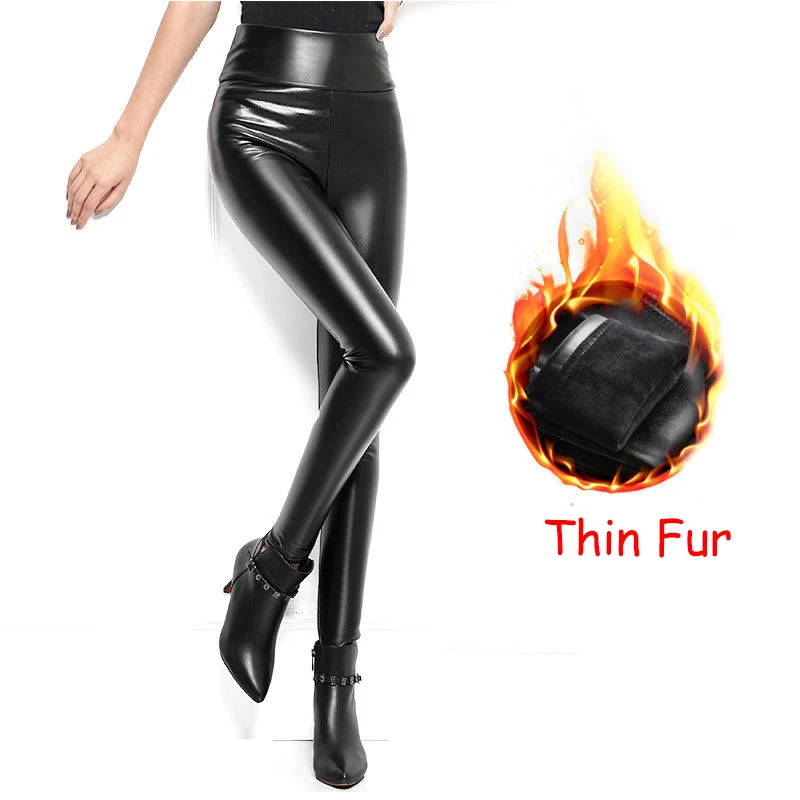 warm winter pants women 2023 High Waist leggings Faux Leather Stretch Pants Skinny Women Velvet Fur Pants  Trousers fall korean