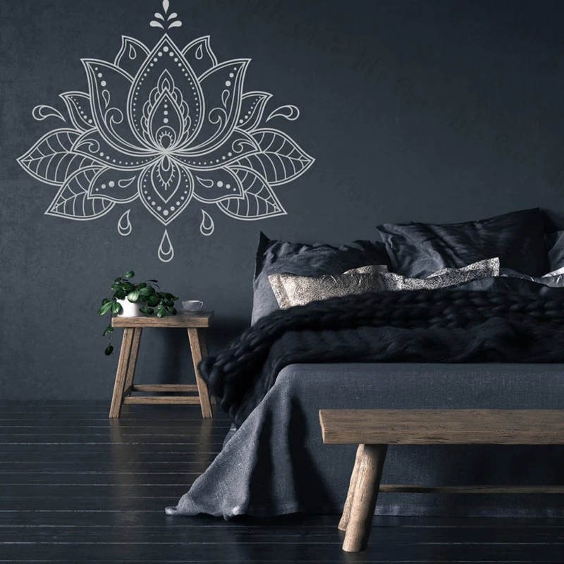 Naklejka na ścianę Lotus Flower Mandala Unikalna naklejka Lotus Henna Design Lotus Mandala Wall Art Boho Bohemian Decor for Home — zdjęcie 5