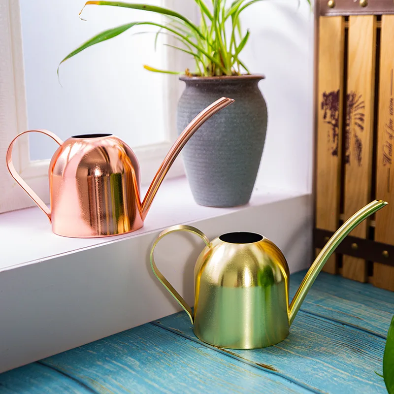 Stainless Steel Long Mouth Watering Pot Metal Green Vegetation Sprinkling Can Gold Watering Can Small Watering Pot Garden 500Ml