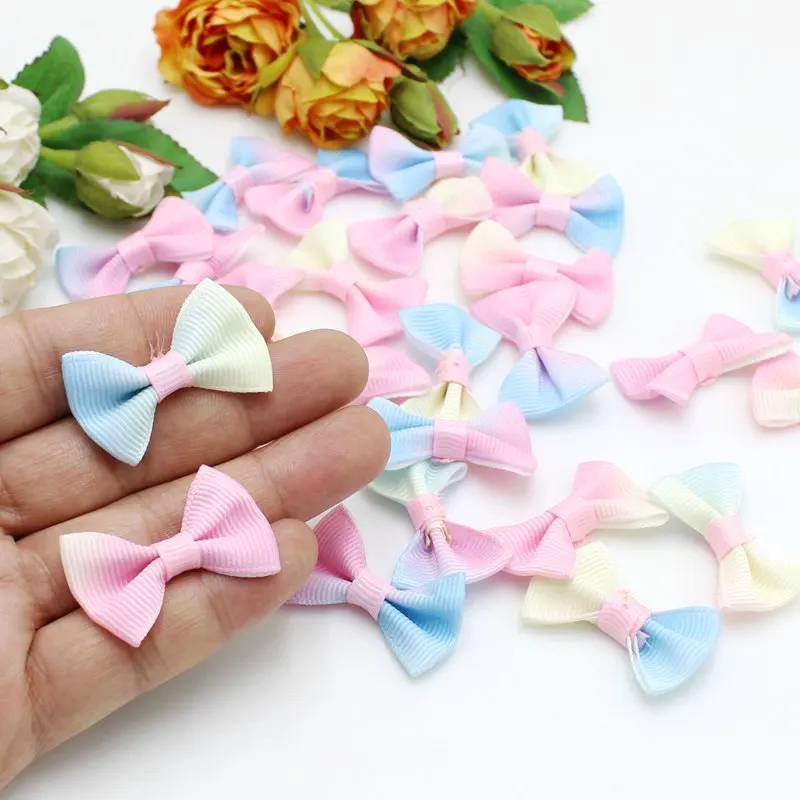 30Pcs/lot multicolor Mini Small Pringting Ribbon Bow Pet Bowknot Craft ONLY BOW NO CLIPS DIY Wedding Decor Accessories