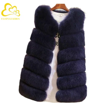 Image Faux Fur Coat for Women, Warm Vest, Long Vest, Casual Street Wear, High Grade, Winter Fashion, New Arrival