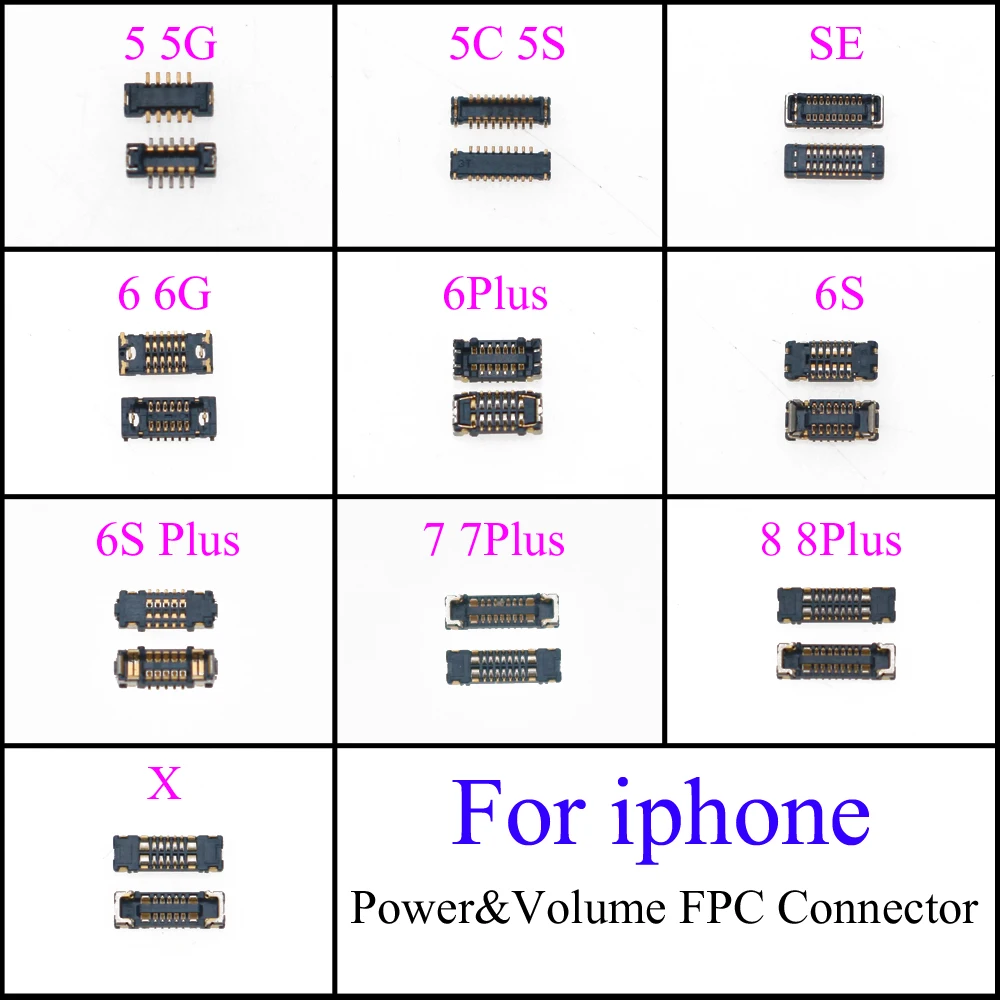 On Motherboard Mainboard Power&Volume FPC Connector Port Dock Plug For iPhone 5 5G SE 5S 5C 6 6G 6P 6S 6SP 7 7Plus 8 8Plus X