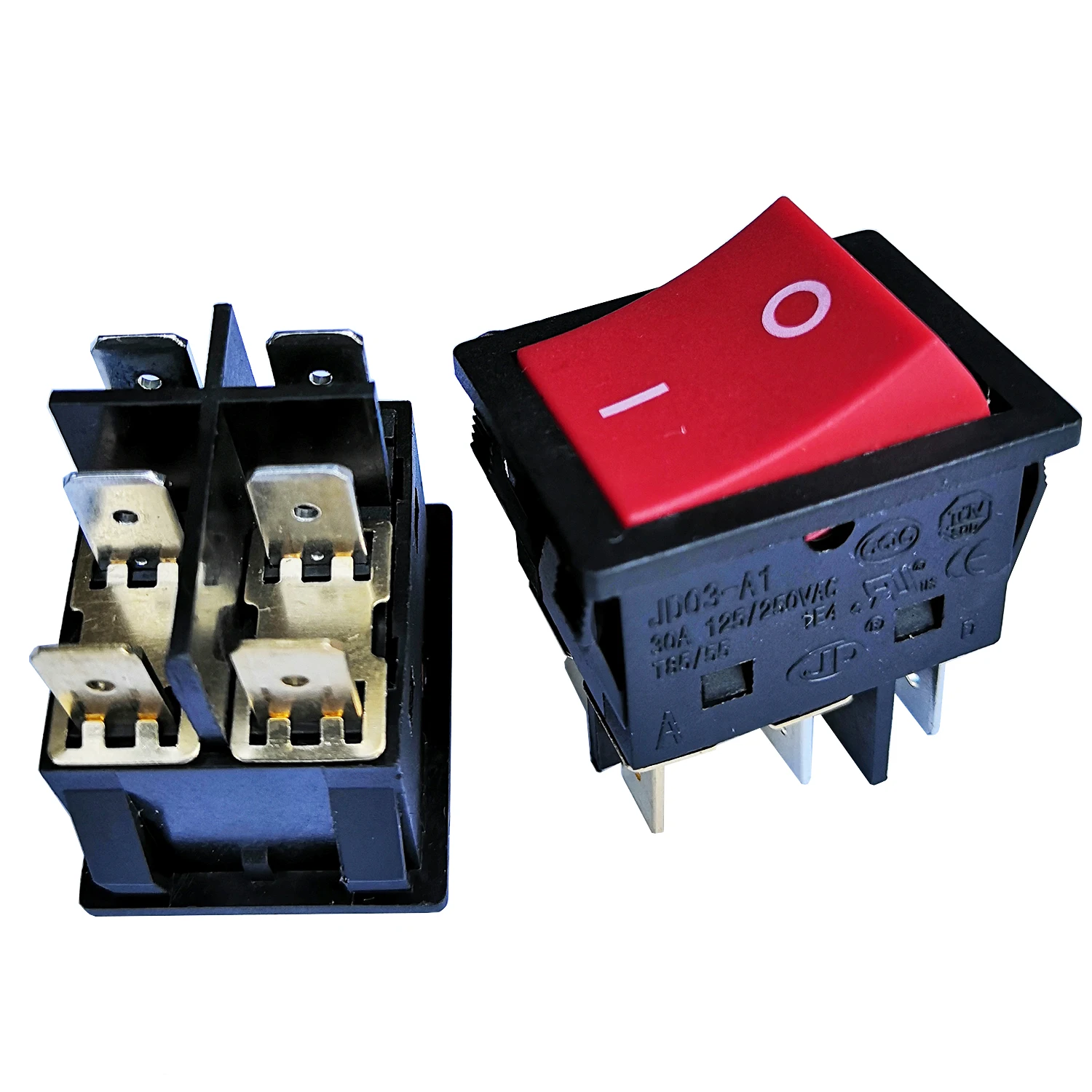 2Pcs 6Pins 30A 125V/250V Large Current Rocker Power Switches for Inverter Welding Machine JD03-A1 with Connecting Piece, Red