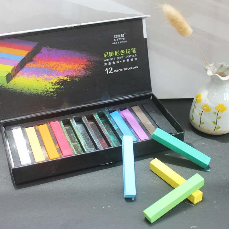 nyoni conjunto de cores para pintura profissional 12 24 48 cores giz pincel para arte e desenho material escolar 01