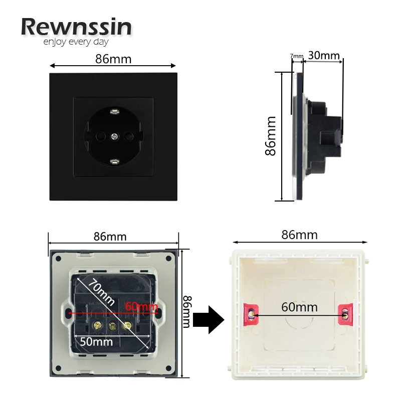 USB Electrical Outlets,Wall Sockets,Power Socket,Double USB Type C Socket Charger,110V-250V 16A Crystal Glass Plastic Panel