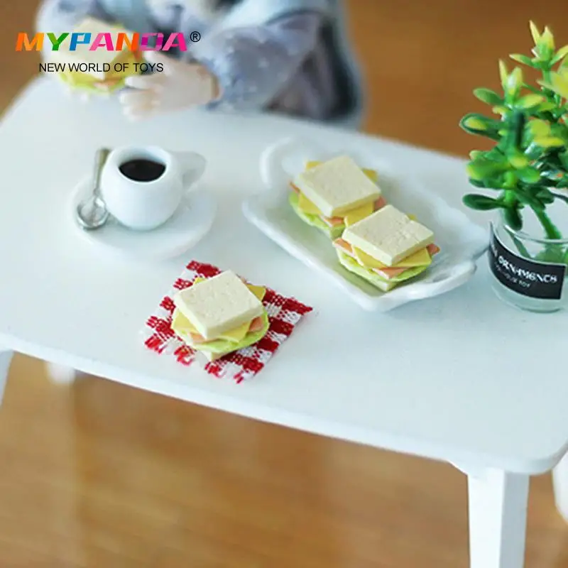 2pcs 1/12 Dollhouse Miniature Mini Sandwiches Simulation Food Clay Pretend Play food  Doll Kitchen Furniture Accessorie