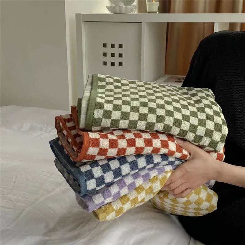 

Retro Checkerboard Plaid Long-Staple Cotton Towel Soft Skin-Friendly Face Towels Absorption Bathtowel for Home & Hotel Supplies