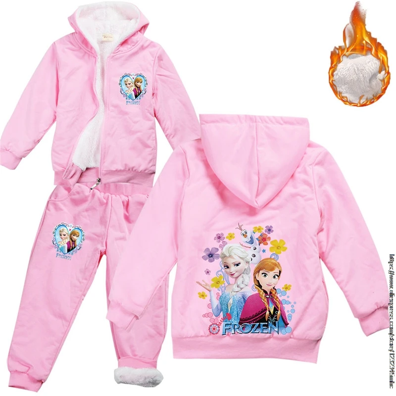 Hot Princess Elsa Children Winter Clothing Sets New Disney Baby Girls Fur Snow Suit for Boys Kids Fur Jacket+ Pants