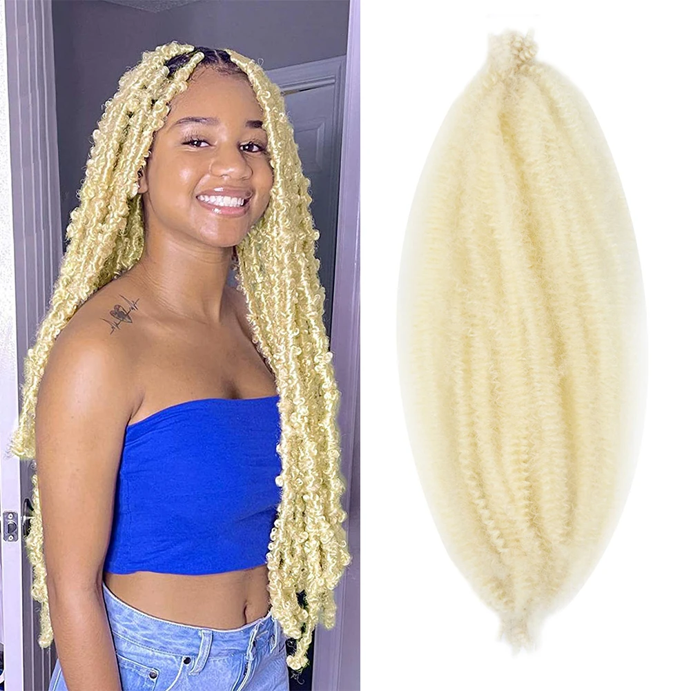 Fluffy Afro Marley Braiding Crochet Hair Springy Afro Twist Bulk Hair Extension For Distressed Butterfly Locs Blonde 613 Color