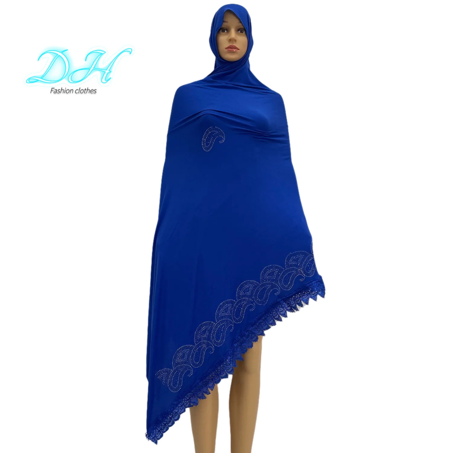 Latest African Soft Cotton Lace Hijab Muslim Women African Scarf With Stones ,Beads,Nice LaceScarfFor Shawls Wraps DH081