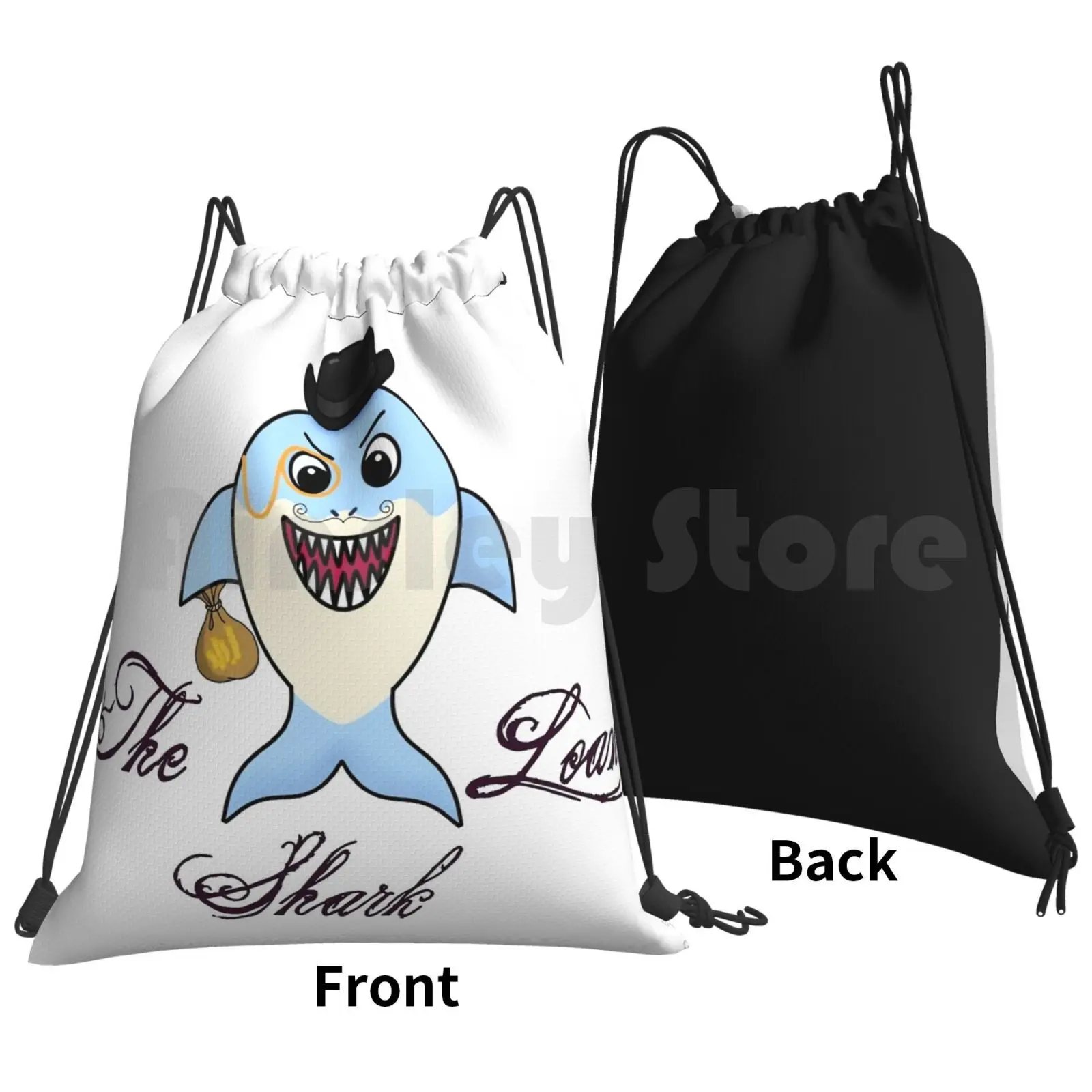 The Loan Shark Backpack Drawstring Bag Riding Climbing Gym Bag Pun Humour Funny Shark Loan Money Cute Evil Punny Hat