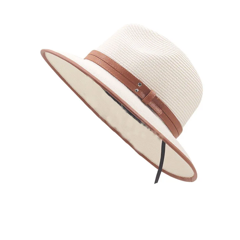 New Summer unisex Belt sun hat casual vacation Panama Topper hat straw hat women Beach jazz men hats Foldable Chapeau