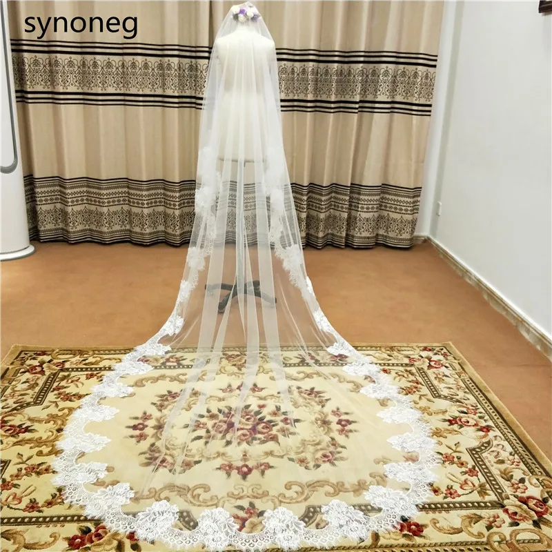 New Arrival 2m 3m  Cathedral Wedding Veils Long Bridal Veil 2019 One Layer White Ivory Lace Bride Veils Wedding Accessories