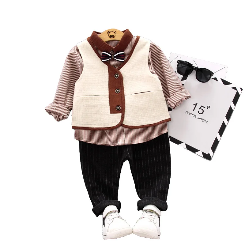 Boys Clothes New Style childrenswear Spring And Autumn Striped Shirt Three-Piece Boutique Kids Clothing 0-4-Year-Old