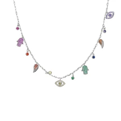 41+5cm Gold color Turkey Blue Eye Hamsa Hands wing Fatima Palm Necklac For Women Jewelry Wholesale Good Luck Chain Necklace