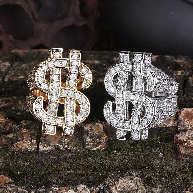 

Micro Pave AAA кубический цирконий Bling Iced Out кольца на палец в долларах США для мужчин хип-хоп модные рэперские ювелирные изделия подарки