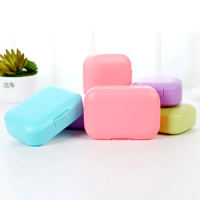 New Plastic Travel Soap Box Dish Candy Color Portable Soap Holder Rectangle Square Soap Storage Container Bathroom Accessories