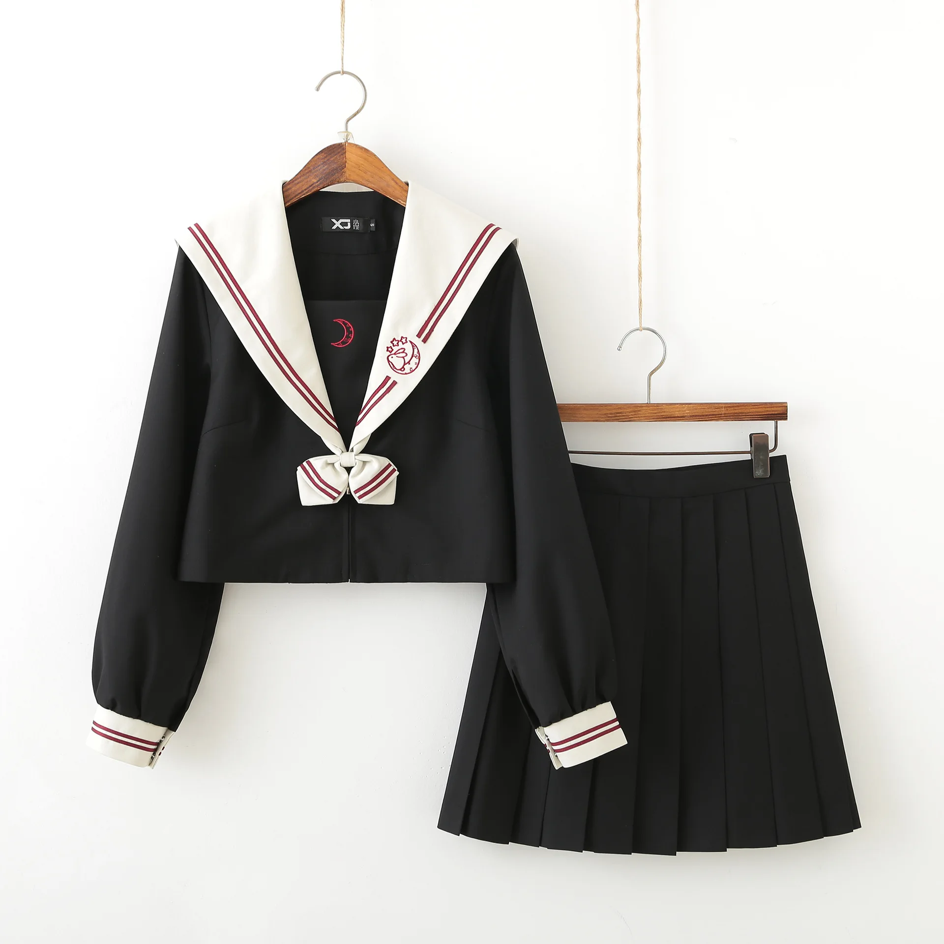 Japanese Sailor Suit Long Sleeve JK School Uniform Sets For Girls White Shirt And Dark Blue Pleated Skirt Suits Student Cosplay