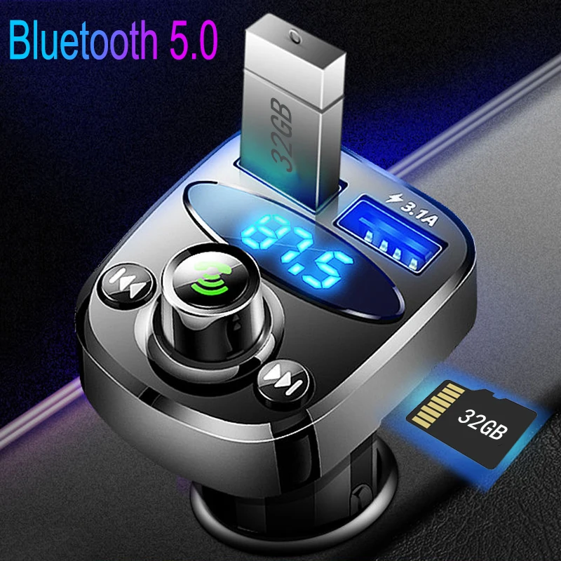 JINSERTA Bluetooth 5.0 FM Modulator Radio Adapter Car Trasmitter Audio Receiver Handsfree Call Dual USB 3.1A Charger Mp3 Player