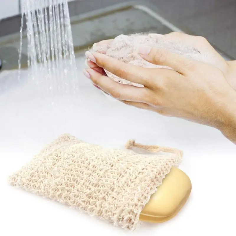 Natural Sisal Soap Bag Soap Storage Bags Exfoliating Soap Saver Pouch Holder Soap Saver Foaming Bag Bathroom Cleaning Tool