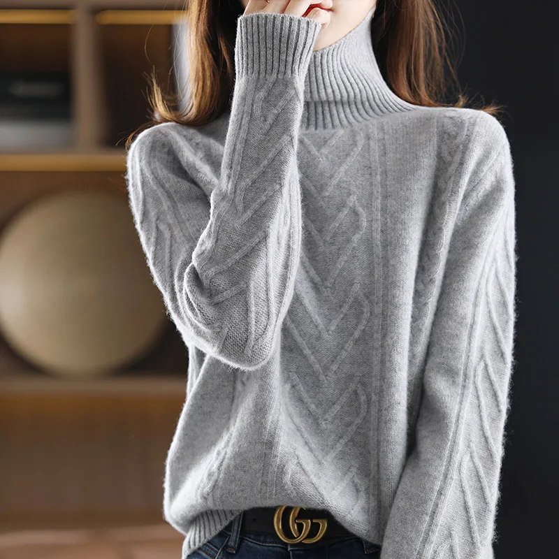 Women's Autumn And Winter Pure Wool Sweater Loose Close-Fitting Thermal Insulation Quality Fashion Casual Knitted Bottoming Shir