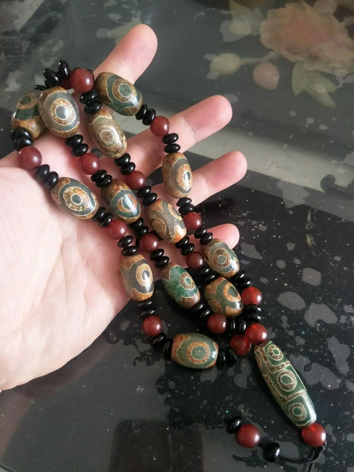 

tibetan prayer worry 3 eyes dzi bead old agate Bao bottle necklace gzi tibet