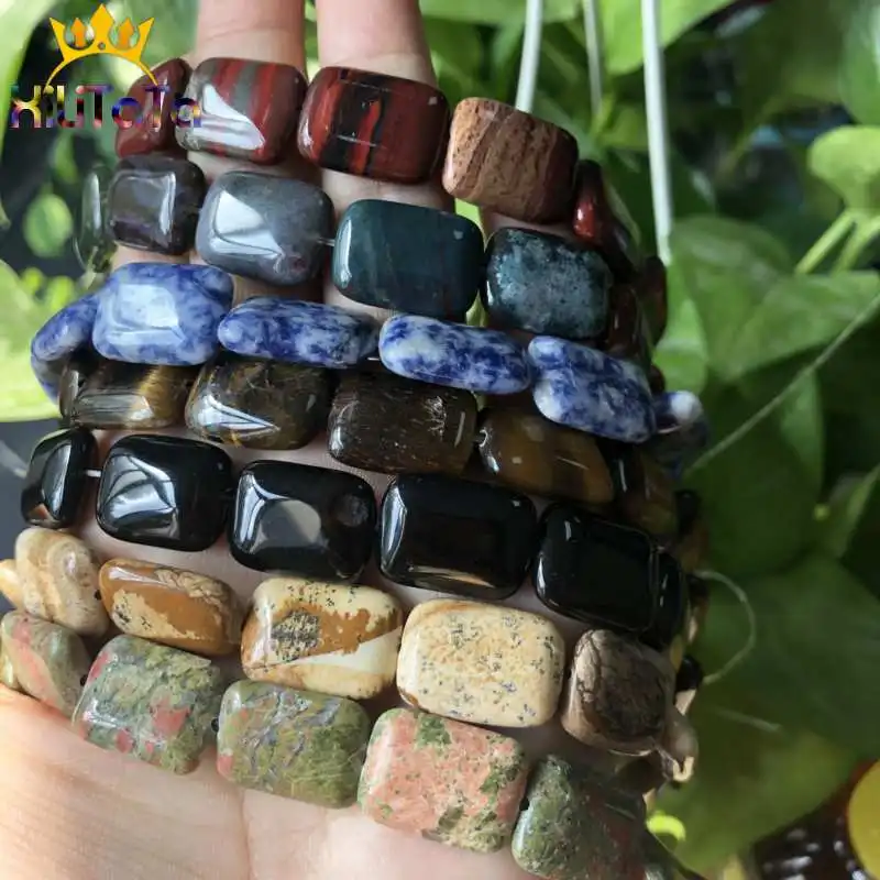13*18mm Natural Stone Beads Rectangle Turquoises Agates Yellow Tiger Eye Quartz Malachite Beads For Jewelry Making DIY Bracelet