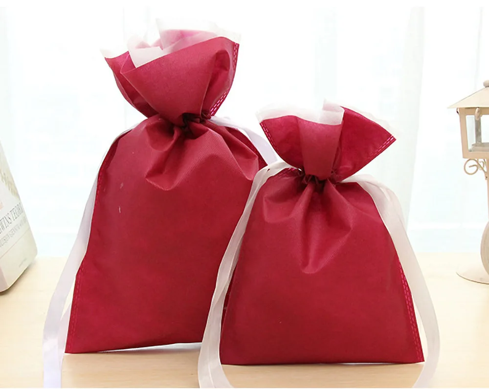 1pcs Gift Bag Drawstring Candy Packing Pouch Non woven Elegant Ribbon Bag Bigger Size Bag for Wig Can Customized Logo