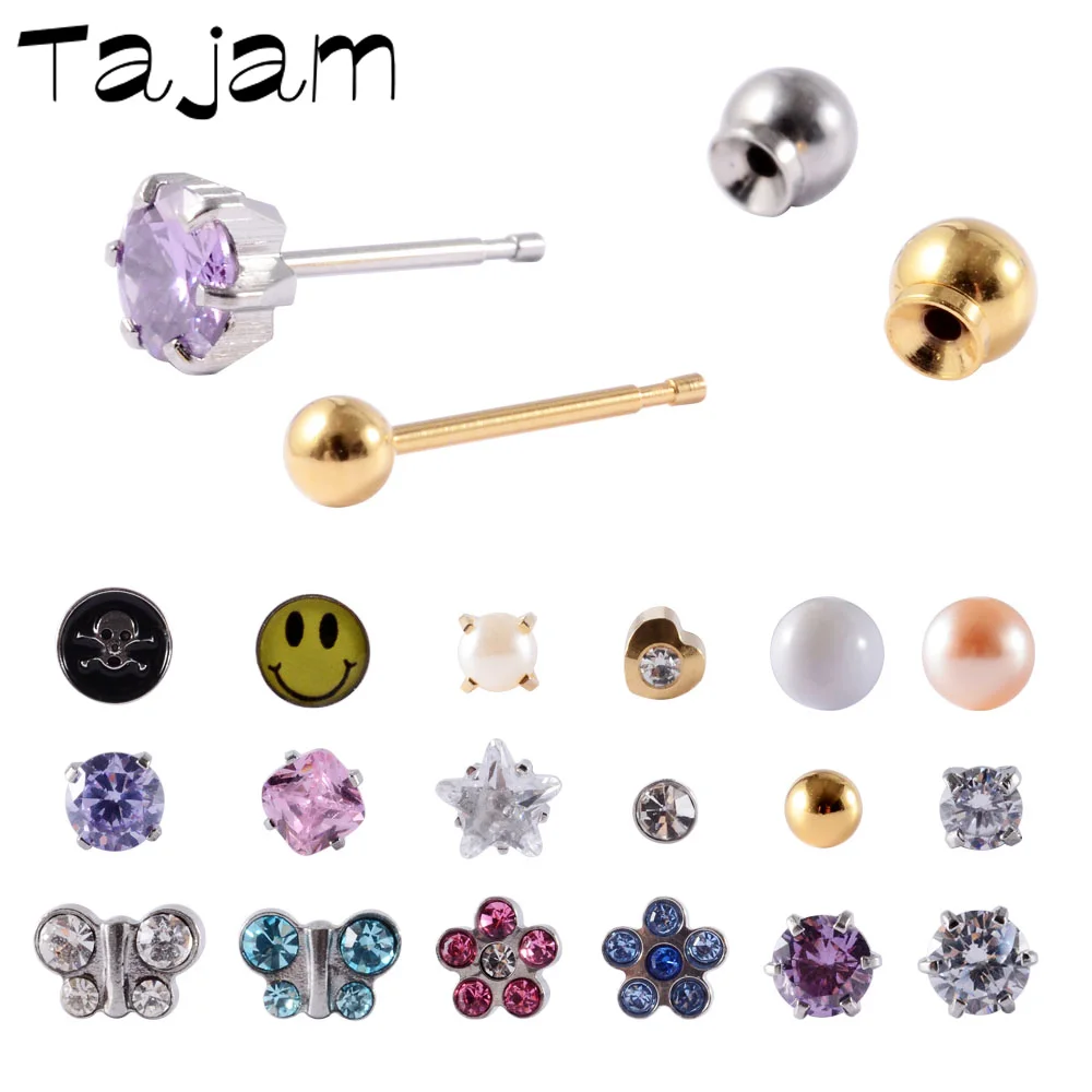 1 Pair Baby Beauty Ear Stud Ball Buckle Desensitization Earrings More Safe Surgical Steel Studs Sterilized Women Piercing