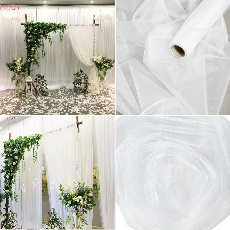 5/10m Tulle Wedding Organza Roll Sheer Crystal Organza Fabric For Wedding Decoration Baby Shower  Birthday Event Party Supplies