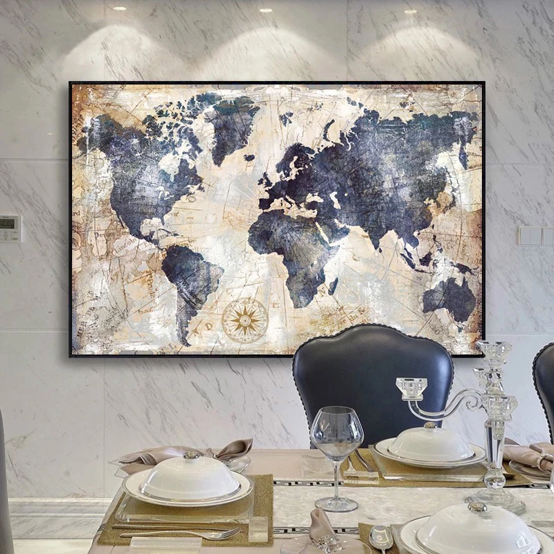 SELFLESSLY ART-Vintage World Map Canvas Painting, Wall Pictures, Living Room Posters and Prints, Modern Art, Home Wall Decor