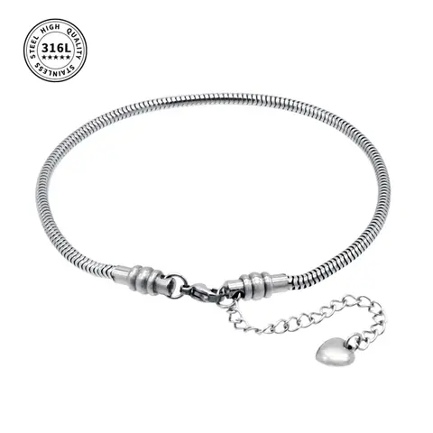 Pulsera con dije de arranque de cadena de serpiente de acero inoxidable 316L con cierre de langosta, cuentas aptas para mujeres o chicas adolescentes, pulsera con dijes, 1 ud.