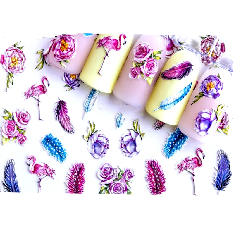 

3D Acrylic Engraved Nail Sticker colorful bird leaves shape Water Decals Empaistic Nail Water Slide Decals Z0235