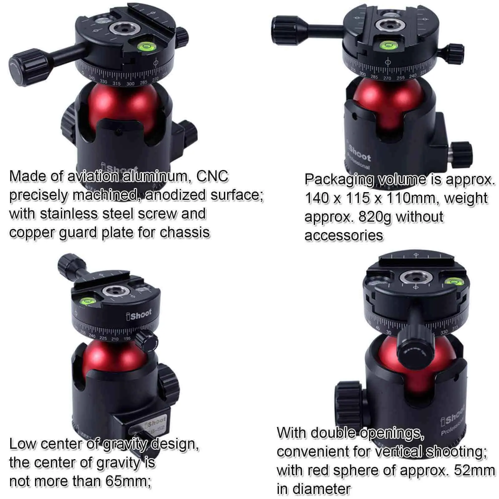 Original Panoramic Ball Head + Camera Quick Release Plate with Panorama Clamp & Base Low Center of Gravity High Locking Force