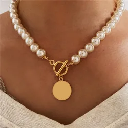 2025 Fashion Wedding Pearl Choker Necklace For Women Vintage Coin Lock Pendant Chain Jewelry on the Neck Accessories Party Gift