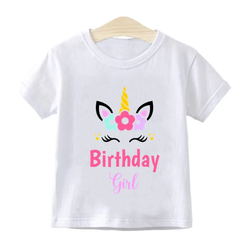 

Kids Cute Flower Unicorn Birthday T-shirts Baby Girls Clothes Funny Casual Tops Summer Short Sleeve O-Neck Children T shirt