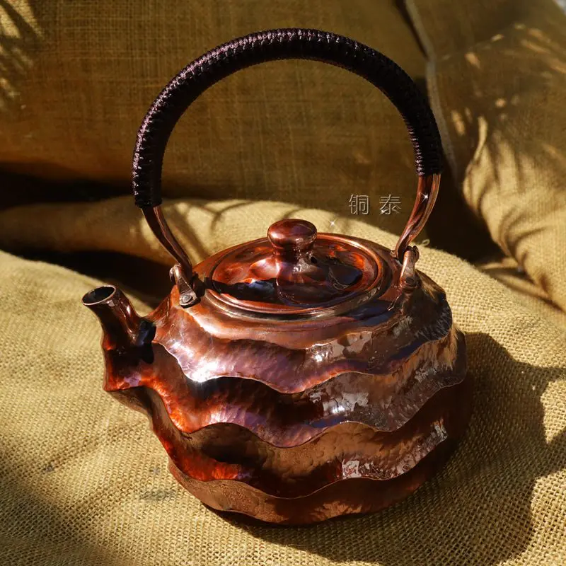 One Full Piece Pure Copper Pot Wave Shaped Teapot Water Kettle Thick Top Grade Gift Handmade