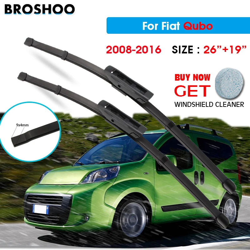 

Car Wiper Blade For Fiat Qubo 26"+19" 2008-2016 Auto Windscreen Windshield Wipers Blades Window Wash Fit U Hook Arms