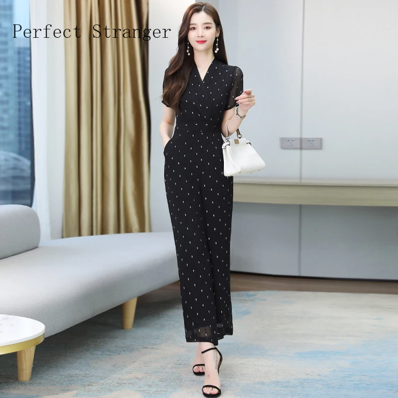 Jumpsuit Women One Piece Outfits 2021 Summer New Arrival Hot Sale V Collar Dots Short Sleeve Ladies Jumpsuits