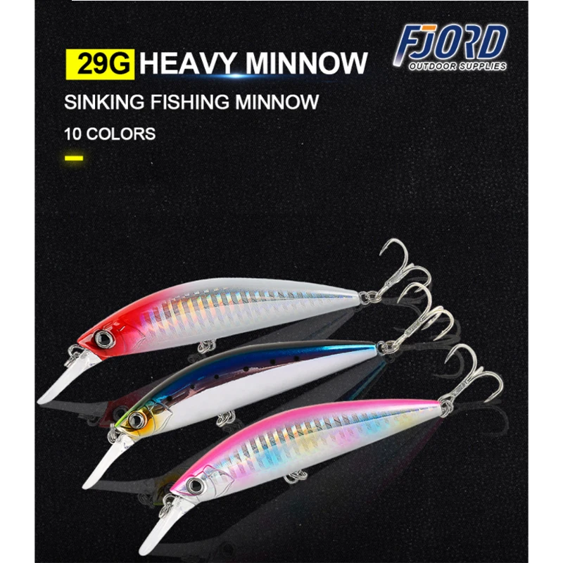 FJORD 90mm 29g Heavy Sinking Minnow Dive 0-2.3m Hard Bait Professional Seawater Jerkbait With High Quality Hooks Fishing Lure