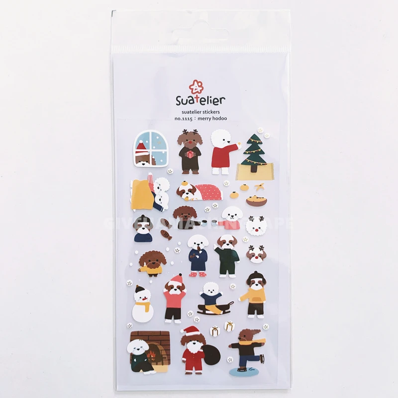 1Pc Christmas Cute Dog Waterproof Sticker Cartoon Poodle DIY Scrapbooking Journal Decoration Stickers Label