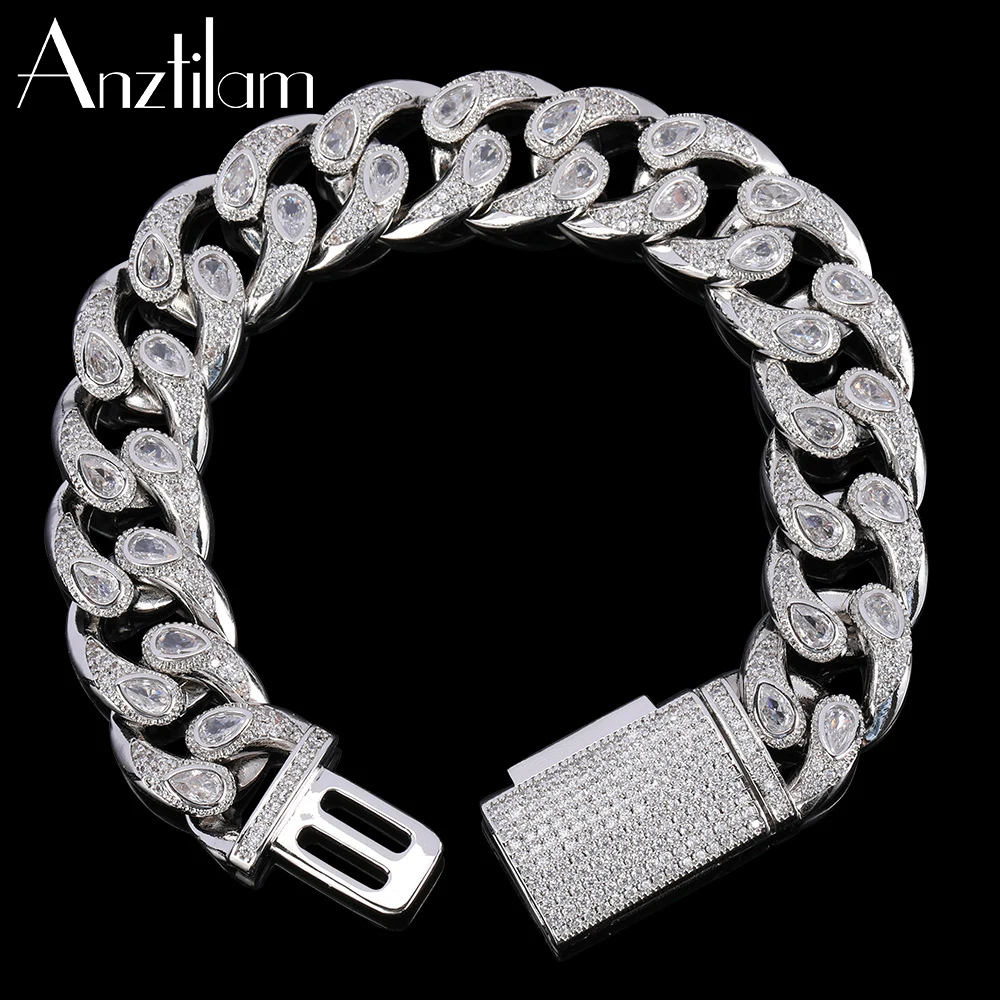 

AZ 16mm Iced Out Bracelet Eye Cuban Chain Paved Bling Zircon Stone Hand Chain for Men Women Rock Jewelry Free Shipping