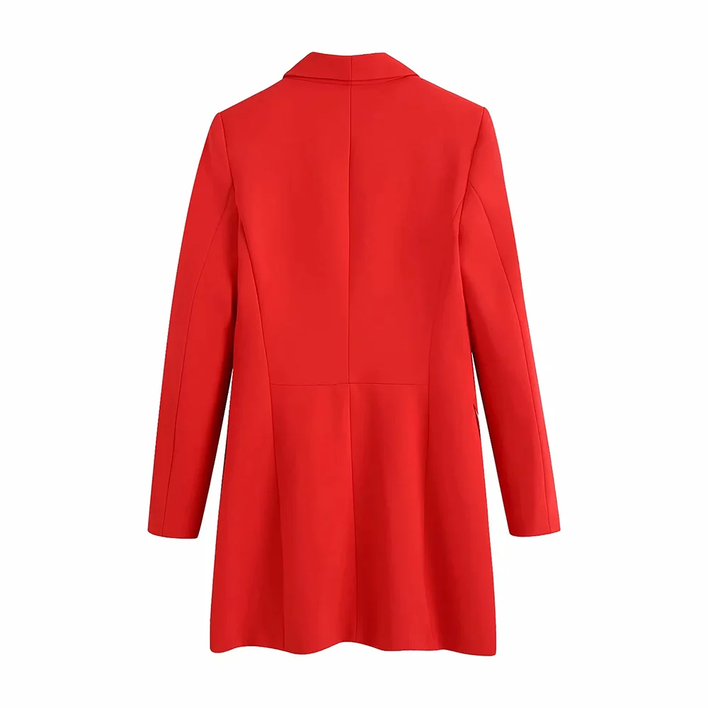 XEASY 2021 Women Elegant Red Notched Long Sleeve Suit Female Vintage Loose Office Lady Double Breasted Blazer Casual Tops