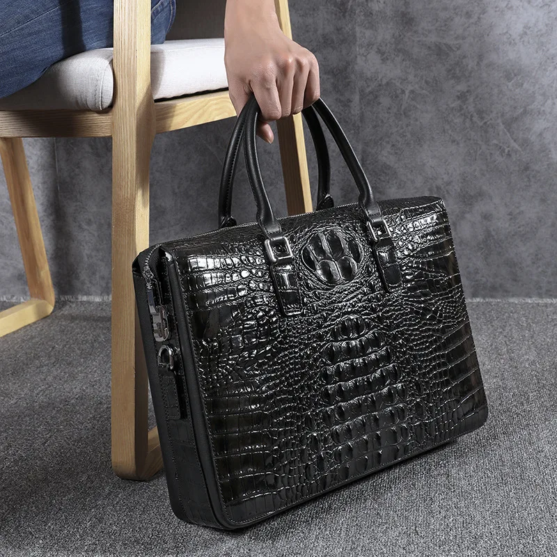 Password Lock Men Bag Genuine Leather Alligator Pattern Men\'s Briefcase Laptop Shoulder Bags High Quality Men Handbag Business