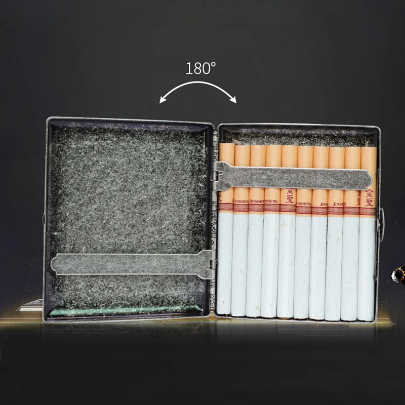 Retro Brass Cigarette Box Case Portable Vintage 20 Cigarettes Case Holder Smoke Tool Pocket Smoking Accessories with Gift Box