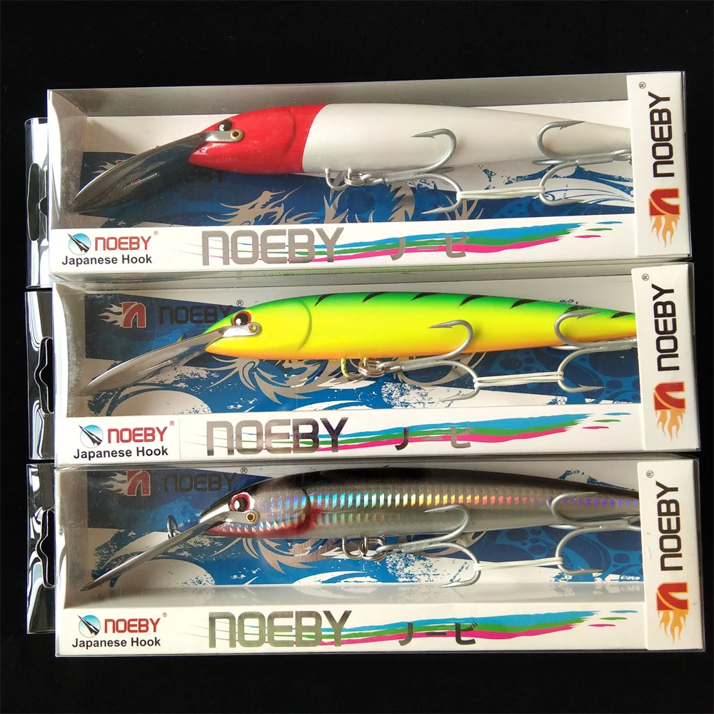 NOEBY 3pcs 225mm 86g Floating 7-9m 185mm 60g 5-6m Metal Tongue Trolling Fishing Goods Minnow Lures Fishing Bait NBL9904