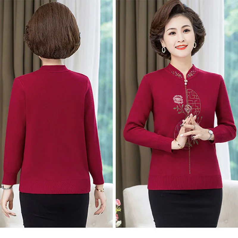 Mother Wear Autumn Winter Fleece Thickening Sweater Middle-Aged Elderly Women With Warm All-in-One Velvet Bottoming Shirt M430