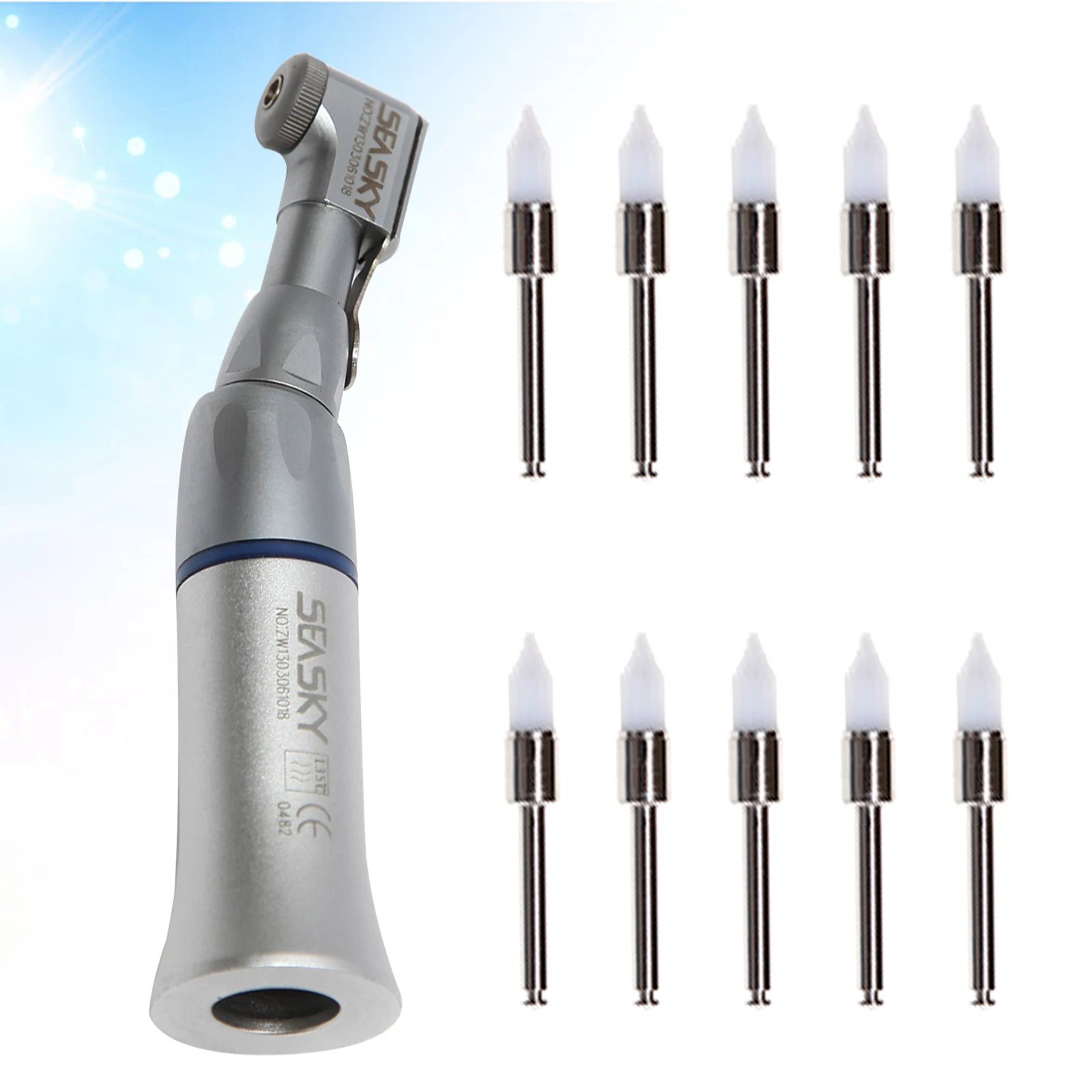 NSK Style Dental Slow Speed Contra Angle Handpiece E-type Latch Head Stainless Steel Extra Water Spray+10pcs Polishing Brush #1