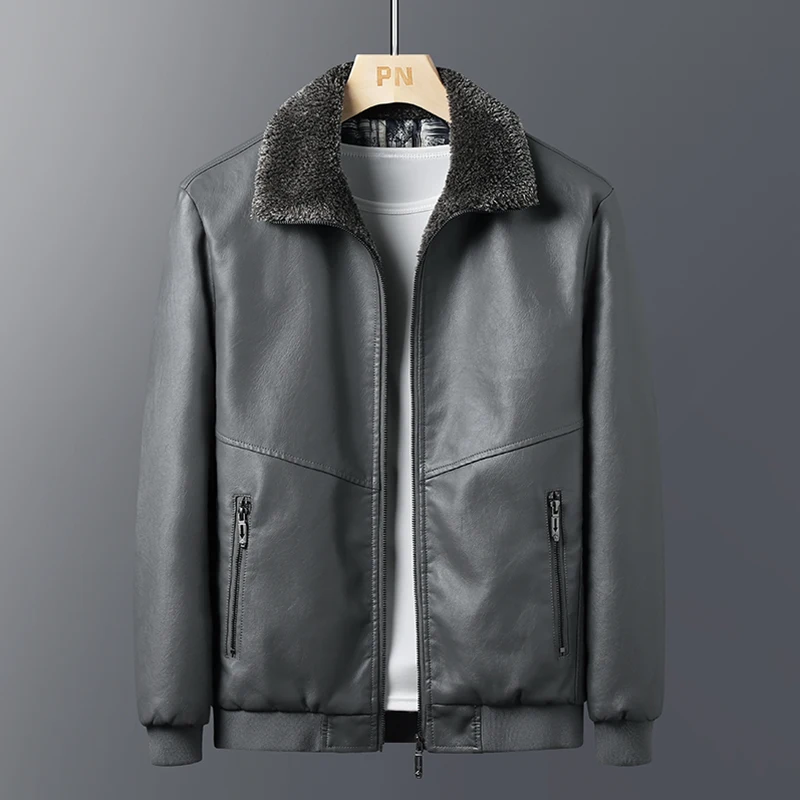 

Зимняя утепленная модная кожаная куртка, облегающая куртка из искусственной кожи с отложным воротником, Мужская мотоциклетная куртка с защитой от ветра, мужская одежда